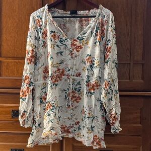 EUC Torrid Floral V-Neck Blouse Ruffled Sleeve Boho Peasant Babydoll Top Size 3